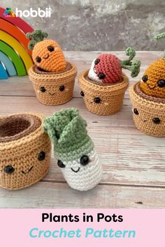 crochet potted plants with faces on them and the words plants in pots written below