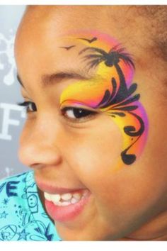 Heather Green tropical eye design Luau Face Painting Ideas, Sunset Face Paint, Tropical Face Paint, Moana Face Paint, Summer Face Paint, Moana Island