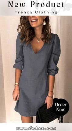 V Neck Elastic Cuff Sleeve Dress(5 Colors Available) Cuffed Sleeve Dress, Dark Blue Fashion, Over 40 Outfits, Fashion Style Outfits, Nothing Is Impossible, Mini Dress With Sleeves, Style Outfits, Positive Attitude, Cuff Sleeves