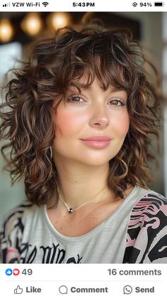 Layered Hairstyles For Curly Hair, Chin Length Curly Shag, Julia Roberts Short Curly Hair, Wavy Haircuts With Bangs, Long Messy Bob, Rocker Hair, Natural Curly Hair Cuts, Grey Curly Hair, Medium Hair Styles For Women