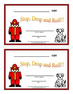 two red and yellow certificates with an image of a fireman on the front