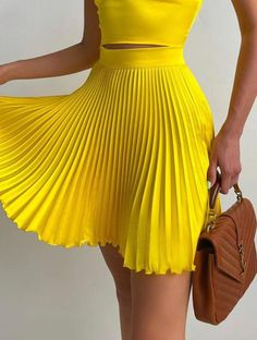 Cute Yellow Pleated Maxi Skirt, Formal Wear, Casual Wear. It is sexy, comfy and classy. It is street style, good for elegant ladies, classy teens and modern fashion Suit Dress Women, Skirt Set Two Piece, Pleated Skirt Set, Elegant Ladies, Corset Crop Top, Crop Tank Top, Pleated Maxi, Skirt Sets, Neck Crop Top