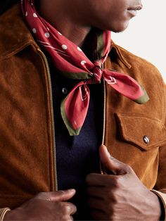 Fashionable scarves have been a staple in Drake’s collections since the '70s. This style is cut from lightweight cotton-voile and printed with classic ivory-on-red polka-dots. Scarf For Men, Men's Scarf, Band T Shirts, T Shirts Men, Wardrobe Edit, Red Polka Dot, Cotton Scarf, Scarf Men, Mens Scarves