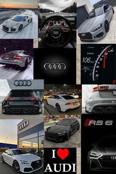 many different cars are shown with the words audi in front of them and below it