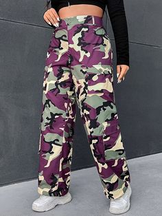 Take your street style game to the next level with these Printed Camo Cargo Pants! You don't need to be camouflaged to stand out - the bold, printed camo design and jogger silhouette will have heads turning in no time. But don't worry, you can still hide your essential stuff in multiple pockets. Go wild. Details: Style: Casual Pattern Type: Camo Waist Line: Natural Fit Type: Regular Fit Type: Jogger Length: Long Fabric: Non-Stretch Material: Fabric Body: Unlined Size Chart (inch): Size US Hip Si Camouflage Sweatpants With Pockets For Streetwear, Camouflage Cargo Pants For Streetwear, Camouflage Parachute Pants For Fall Streetwear, Military Camouflage Cargo Pants For Streetwear, Trendy Camouflage Cargo Pants For Streetwear, Trendy Camouflage Streetwear Pants, Urban Camouflage Pants For Fall, Streetwear Camouflage Parachute Pants With Side Pockets, Camouflage Parachute Pants With Cargo Pockets For Streetwear