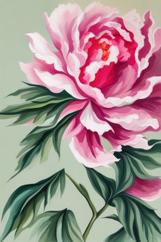 Pink Peony Digital Painting Art Print Peony Digital Art, Peony Mural Wall Art, Tropical Flowers Illustration, Chinese Peony Painting, Bird Mural, Art Insects, Peonies Painting, Peony Flower Sculpture Painting, Pink Peonies Art