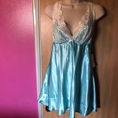 Small Fitted Light Blue Sleepwear For Night, Fitted Blue Sleepwear, Fitted Blue Sleepwear For Night, Royalty Pajamas, Blue Satin, Night Gown, Women's Intimates, Blue White, Royalty