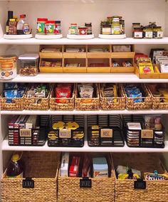 an organized pantry filled with lots of food