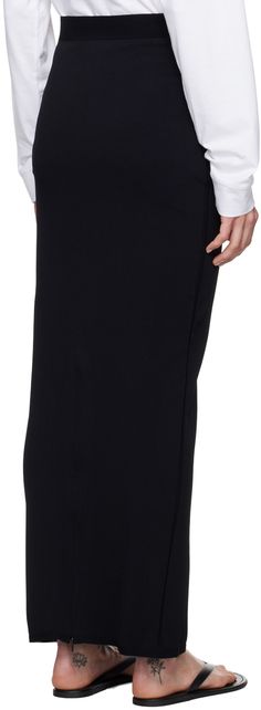 Straight-fit viscose-blend jersey skirt. · Elasticized waistband · Central zip vent at back hem Supplier color: Black Black Elastane Pencil Skirt For Formal Occasions, Stretch Full Length Pencil Skirt For Work, Formal Elastane Maxi Skirt, Workwear Elastane Maxi Skirt, Black Elastane Pencil Skirt For Evening, Long Black Elastane Skirt, Fitted Maxi Skirt With Side Slits For Work, Fitted Black Classic Maxi Skirt, Relaxed Sleek Elastane Skirt