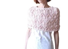 This beautiful * hand knitted of *luxury merino wool yarn  bridal poncho capelet is READY TO SHIP * SIZE XS-S-M in blush pink color.  The capelet is hand knitted without seams. Beautiful shoulder warmer for special ceremony occasion. ABOUT DinaStyleKnits: My brand was born from desire to propose small nice accents for women/men everyday outfit made of natural materials with sustainable design in limited edition. Every piece is handcrafted with attention to details. Every DinaStyleKnits item is t Lace Cover Up Wedding, Lace Capelet, Bridal Capelet, Bridal Shrug, Bridal Cover Up, Tulle Top, Bridal Bolero, Blush Pink Color, Bridal Tops