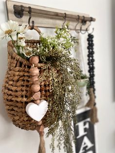 Farmhouse Home Decor Wall Pocket Basket Decor, Hanging Farmhouse Decor, Pillow In Basket Decor, Farmhouse Hanging Baskets, Decorative Basket Filler Ideas, Hanging Basket Decor Ideas, Wall Basket Filler Ideas, Boho Hanging Baskets, Farmhouse Basket Filler Ideas