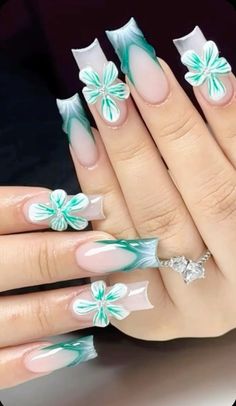 Jelly Flower Nails, Freestyle Nails, Acrylic Nails Almond Shape, Girls Nail Designs, Airbrush Nails, Colored Acrylic Nails, Dope Nail Designs, Short Square Acrylic Nails, Long Acrylic Nails Coffin