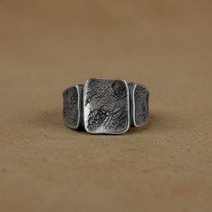 Hammered Silver Ring, Classic Art Deco Silver Ring, Unique Design Square Men Silver, Personalized Ring, Birthday Gift, Gift For Girlfriend   Made of 925 silver and handcrafted by hand, this ring is not only an accessory piece that complements your daily elegance, but also has details that will reflect your character and style. It is also a great gift to give to your loved ones on their special days. At SavisSilver, we always give importance to the satisfaction of our customers, we recommend you Minimalist Oxidized Finish Signet Ring As A Gift, Minimalist Oxidized Signet Ring As Gift, Vintage Oxidized Signet Ring For Gift, Adjustable Nickel-free Signet Ring As Gift, Unique Engraved Ring As Gift, Handmade Rectangular Signet Ring For Gift, Handmade Adjustable Signet Ring As Gift, Unique Engraved Ring With Stamped Detail As Gift, Unique Stamped Rings As Gift