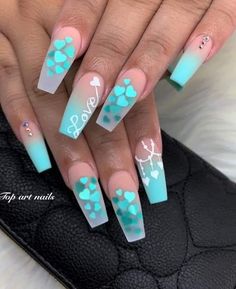 Turquoise Nails, Spring Acrylic Nails, Diy Acrylic Nails, Nail Designs Valentines, Cute Acrylic Nail Designs, Acrylic Nails Coffin Short