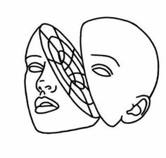 two masks with faces drawn in one line