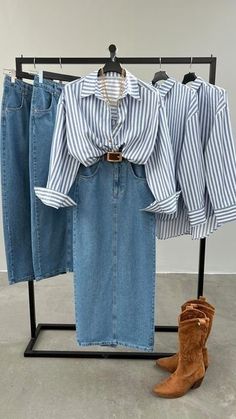 Jeans Top Outfits, Jupe En Jean Outfit, Outfit Jupe En Jean, Denim Skirt Outfit Fall, Chique Outfit, Modest Casual Outfits, Denim Skirt Outfits, Long Denim Skirt, Fashion Fail