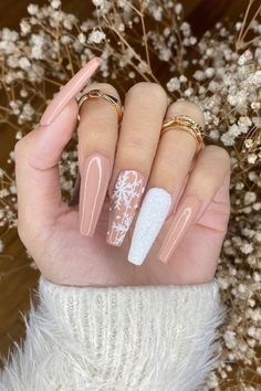 Winter Nails Acrylic, Christmas Gel Nails, Snowflake Nails, Christmas Nails Acrylic, Pink Nail