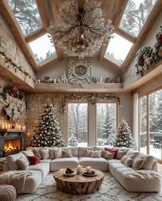 a living room filled with furniture and christmas decorations