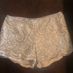 Basix Beaded Shorts. Size 6. Please See Last Picture Which Shows A Slight Flaw. Doesn’t Take Away From Shorts. Hardly Noticeable. Worn Once. Beaded Shorts, Diamonds, Size 6, Womens Shorts, Cream, Women Shopping, Clothes, Color