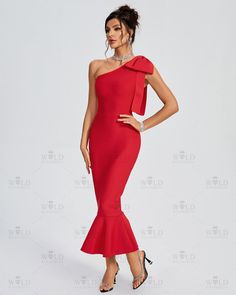 Be the center of attention in our One Shoulder Bow Bandage Fishtial Dress. The vibrant red color and bow detail on the left shoulder create a bold and sophisticated look. With a flirty ruffled hem, this dress will make you feel like a work of art. Our Style No.OW23350 95%Polyester, 5%Spandex Very Stretchy Height - 68.9"/175cm Bust - 34.6"/88cm Waist - 25.6"/65cm Hips - 36.6"/93cm and wears size S Gentle Dry Clean Only About Wholesale/Dropshipping, please contact us! Note: Colour may vary due to Fishtail Dress, Shoulder Design, Bow Detail, Vibrant Red, Ruffle Hem, Red Color, Red Dress, One Shoulder, The One