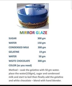 an advertisement for a cake made with sugar and water in the form of a mirror glaze