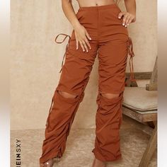 Burnt Orange Ruched Sides Slits At Knee Never Worn Polyamide Bad Bunny Concert Outfit, Co Ords Outfits, Walking Outfits, Side Pants, Cargo Pants Outfit, Fall Pants, Khaki Fashion, Women Pants, Girls Fashion Clothes