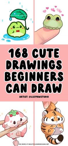 If you're looking for easy drawing ideas that even beginners can draw, give one of these cute drawing ideas a try. There are frog drawings, tigert drawings, cow drawings, and so much more. Drawing Ideas Animals Cute, Kawii Drawing Animals, Kawaii Face Drawing, Cute Cartoon Drawings Kawaii Easy, Cute Animal Doodles Kawaii, Kawaii Simple Drawing, How To Draw Cute Drawings, Cute Jellyfish Drawing Easy, How To Draw Cute Things Step By Step