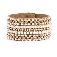 Handmade Deepa by Deepa Gurnani Virginia Cuff in Gold color Adjustable Cream Jewelry For Parties, Adjustable Beige Beaded Jewelry, Adjustable Cream Beaded Bracelets For Party, Deepa Gurnani, Metallic Thread, Curb Chain, Vanuatu, Zambia, Turks And Caicos