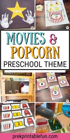 movies and popcorn preschool theme is featured in this collage