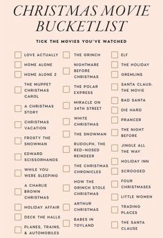 the christmas movie bucket list is shown