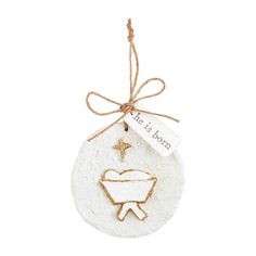 Add a touch of whimsy to your holiday decor with the MudPie Paper Pulp Ornament. This unique ornament features four playful designs, a cross, nativity scene, manger, and angel all crafted from paper pulp and with a 3” diameter. The included twine hook allows for easy display on your Christmas tree and a beautiful gold outline. Pottery Nativity, Christmas Baking Gifts, Religious Ornaments, Christian Ornaments, Gift Subscription Boxes, Paper Pulp, Merry Bright Christmas, Nativity Ornaments