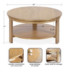 the coffee table is shown with measurements for it