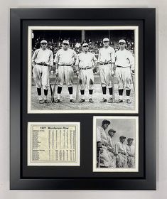 an old black and white photo of baseball players with their names on the sidelines