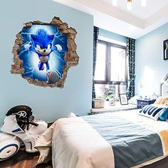 sonic the hedgehog wall sticker in a bedroom