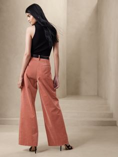 A mastery of modern proportions, this ultra high-rise pant rests perfectly above the hip and employs a wide-leg for dramatic length over your favorite shoes.  Here, our designers used sumptuous Italian corduroy, a luxuriously soft fabrication for sea Chic Velvet Wide Leg Pants For Work, Chic High-waisted Corduroy Pants, Chic Full-length Corduroy Pants, Spring Corduroy Wide Leg Pants, Chic Full Length Corduroy Pants, Chic Corduroy Wide-leg Pants, Chic Corduroy Straight Pants, Chic Velvet Wide Leg Pants, Chic High-waist Corduroy Bottoms