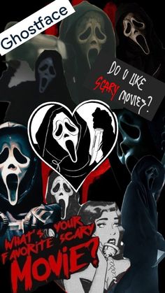 the movie poster for ghostface is shown in black and white with red lettering on it