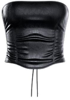 Black Tube Top With Straps For Night Out, Black Strappy Tube Top For Night Out, Black Tube Top With Straps For Party, Black Strapped Tube Top, Trendy Strapped Tube Top For Night Out, Faux Leather Corset For Club, Faux Leather Club Corset, Black Lace-up Back Corset For Night Out, Faux Leather Corset With Corset Back