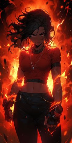 Long Hair, Red, Anime, Hair, Black, Art