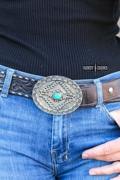 Make a statement with this stunning Palmetto Belt Buckle! Impressive engravings of aztec geometric designs, combined with a beautiful oval turquoise stone, adorn this belt buckle for a bold and eye-catching look. Add a touch of style and sophistication to your look with this unique belt buckle! Bohemian Concho Belt Buckles For Festivals, Bohemian Belt Buckles For Festivals, Turquoise Bohemian Belt With Concho, Turquoise Bohemian Belt Buckle With Antique Detail, Dresses Western, Turquoise Western, Boho Cowgirl, Western Belt Buckles, Western Belt