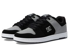 DC Manteca 4 - Men's Shoes : Black/Grey : Bring comfort to your steps and style to your feet wearing the DC Manteca 4 shoes. Leather upper. Textile lining. Removable textile insole. Round toe. Lace closure. Accent contrast design adds to the aesthetics. Rubber outsole for better traction. Imported. Single shoe weight: 16 oz. Measurements: Weight: 1 lb Product measurements were taken using size 9, width D - Medium. Please note that measurements may vary by size. Weight of footwear is based on a s Gray Closed Toe Synthetic Sneakers, Gray Synthetic Closed Toe Sneakers, Cushioned Synthetic Sneakers, Slip-resistant Synthetic Skate Shoes With Round Toe, Comfortable Black Sneakers With Removable Insole, Outdoor Synthetic Skate Shoes With Round Toe, Black Textile Round Toe Skate Shoes, Black Textile Sneakers For Skateboarding, Synthetic Sneakers With Ortholite Insole