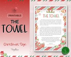 a christmas story is shown in front of a red and green striped background with the title, printable the towel