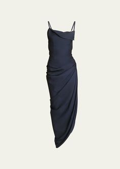 Jacquemus Dress, Dress Reference, Capsule Closet, Ruched Maxi Dress, Cowl Neckline, Navy Pink, Bergdorf Goodman, Dark Navy, Open Back