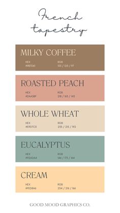 the color scheme for milky coffee is shown in three different colors, including brown, white