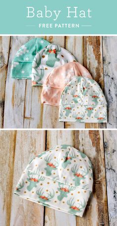 three baby hats with cactus print on them