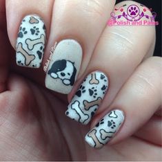 Nails Puppy Design, Cute Dog Nail Designs, Puppy Dog Nails, Dog Nails Design Puppies, Dog Nail Art Designs, Puppy Nail Art, Dogs Nails Art, Dog Acrylic Nails, Dog Print Nails