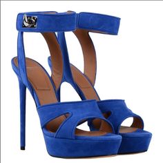 Authentic Nwt Sold Out Everywhere. Blue Suede Blue Luxury Sandals For Formal Occasions, Luxury Blue Sandals For Evening, Luxury Blue Evening Sandals, Designer Blue Evening Sandals, Givenchy Shark, Givenchy Shoes, Blue Suede, Givenchy, Shoes Women Heels