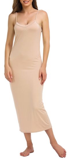 PRICES MAY VARY. 【SOFT & STRETCHY FABRIC FOR FULL SLIP DRESS】Women's soft under slip dress made from 95% Modal (Cotton) & 5% Spandex, perfectly stretchy and smooth touch feeling, perfect also for basic under slip dress, sleep or lounge wear dress. 【CLASSIC DESIGNED FOR WOMEN SLIPS】women's full slips with v-neckline and the adjustable straps allow for tailored fit. Extremely elasticity and soft fabric good for smooth look under clothes all day. 【FITS FOR OTHER OCCASIONS】The long slips for under d Slip Dress Sleep, Lounge Wear Dress, Short Slip Dress, Long Nightdress, Cami Slip Dress, Long Slip Dress, Long Slip, Night Dress For Women, Long Evening Gowns