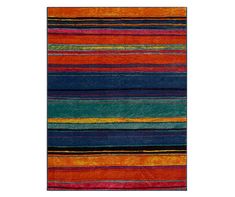 a multicolored rug with stripes on the bottom and bottom, in various colors