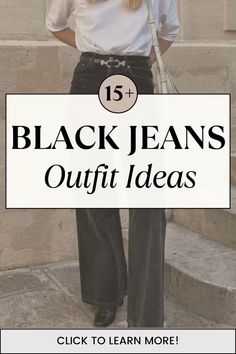 Tops To Wear With Black Jeans, Summer Black Jeans Outfit, Black Wide Leg Jeans Outfit Summer, Faded Black Jeans Outfit Casual, Black Jeans Outfit Summer Casual, What To Wear With Black Jeans, Black Jeans Outfit Work, Womens Black Jeans Outfit, How To Style Black Jeans