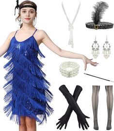 Amazon.com: Women's Flapper Dress 1920s Gatsby Tassel Sway Dance Cocktail Dress with 20s Accessories Set (XXL, Pink) : Clothing, Shoes & Jewelry Rumba Dresses, Beaded Flapper Dress, Great Gatsby Fashion, 1920s Outfits, Pink Clothing, Cotton Club